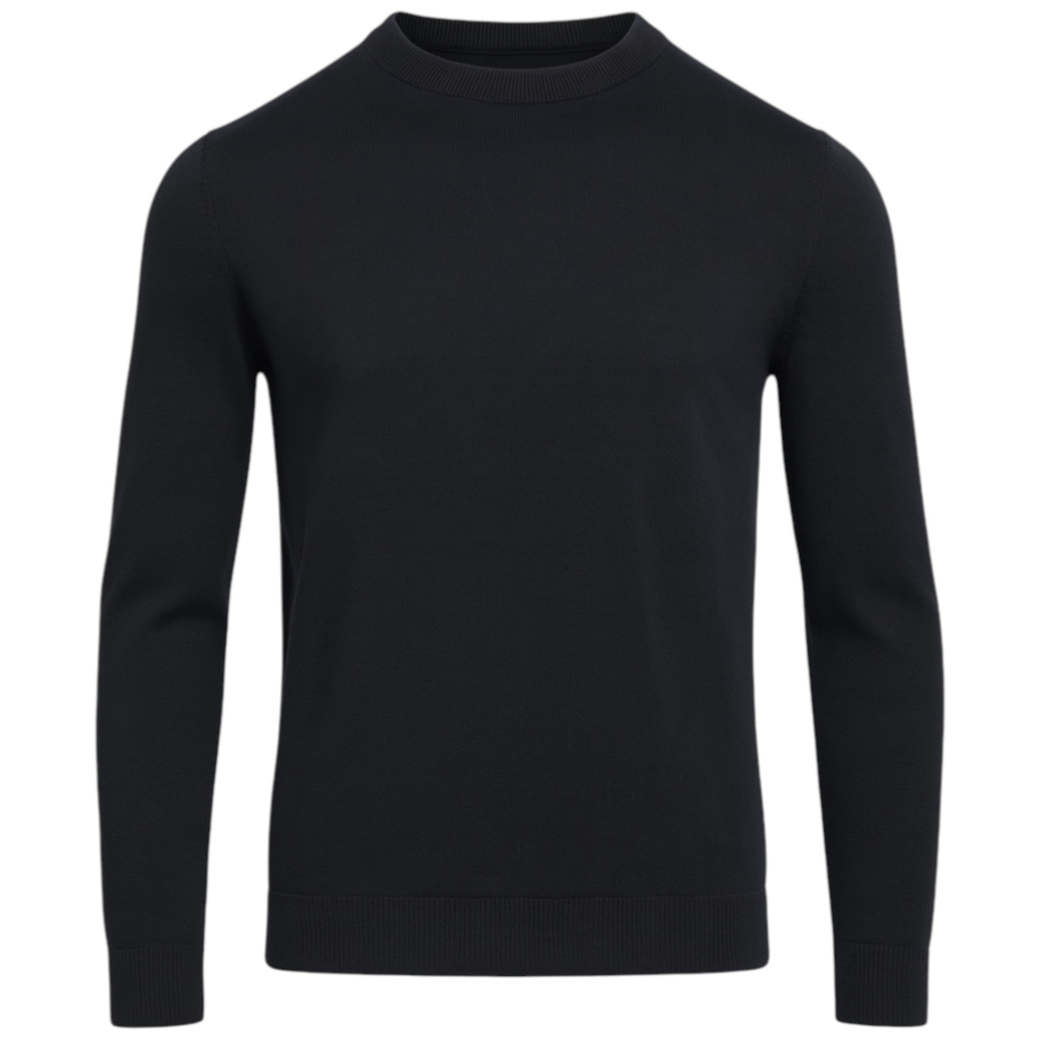 Men’s classic black round neck jumper – soft knit pullover sweater with long sleeves